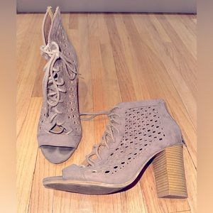 Suede Lace Up Cut Out Heels